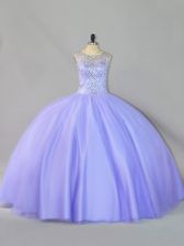  Sleeveless Floor Length Sequins Zipper Quinceanera Gowns with Lavender