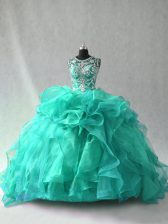 Low Price Scoop Sleeveless Organza Sweet 16 Dress Beading and Ruffles Lace Up