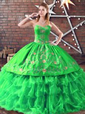 Lovely Embroidery Sweet 16 Dress Green Lace Up Sleeveless Floor Length