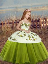  Floor Length Ball Gowns Sleeveless Olive Green High School Pageant Dress Lace Up