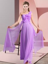Glorious Chiffon One Shoulder Sleeveless Lace Up Hand Made Flower Quinceanera Court of Honor Dress in Lavender