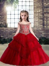  Sleeveless Lace and Appliques Lace Up Kids Formal Wear