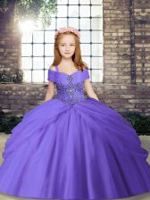 Beauteous Floor Length Ball Gowns Sleeveless Lavender Girls Pageant Dresses Lace Up