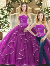 Fabulous Purple Sleeveless Beading and Ruffles Lace Up Sweet 16 Dresses