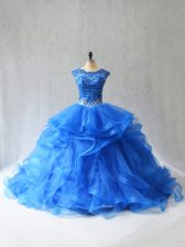 Captivating Sleeveless Brush Train Lace Up Beading and Lace 15th Birthday Dress