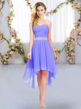  Sleeveless High Low Belt Lace Up Court Dresses for Sweet 16 with Lavender