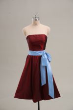 Admirable Wine Red Strapless Neckline Sashes ribbons Prom Dresses Sleeveless Zipper