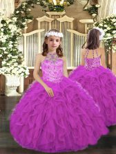 Dazzling Floor Length Ball Gowns Sleeveless Fuchsia Little Girl Pageant Gowns Lace Up