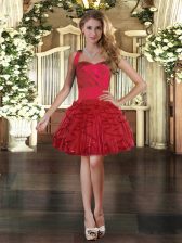  Wine Red Sleeveless Ruffles Mini Length Prom Party Dress