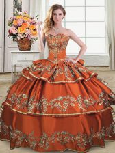 Fitting Sweetheart Sleeveless Lace Up Vestidos de Quinceanera Rust Red Organza