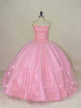 Low Price Ball Gowns Quinceanera Dress Baby Pink Sweetheart Tulle Sleeveless Floor Length Lace Up