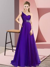 On Sale Beading Prom Party Dress Purple Criss Cross Sleeveless Brush Train