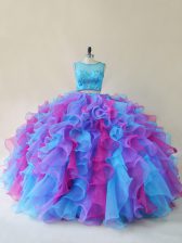 Ideal Scoop Sleeveless Lace Up Sweet 16 Dresses Multi-color Organza