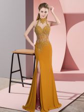 Glorious Lace and Appliques Gold Backless Sleeveless Floor Length