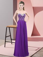 Gorgeous Sleeveless Chiffon Floor Length Zipper Evening Dress in Purple with Beading