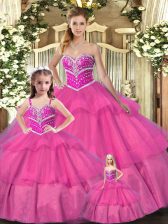  Floor Length Ball Gowns Sleeveless Hot Pink Sweet 16 Dresses Lace Up