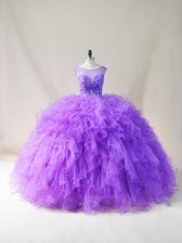 Classical Purple Sleeveless Beading and Ruffles Floor Length Quinceanera Dresses