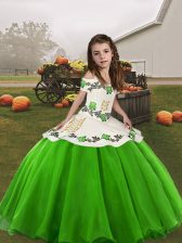  Organza Straps Sleeveless Lace Up Embroidery Evening Gowns in Green
