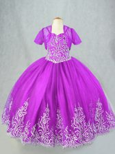 Dramatic Purple Evening Gowns Wedding Party with Beading and Embroidery Spaghetti Straps Sleeveless Lace Up