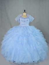  Blue Organza Lace Up Sweetheart Sleeveless Floor Length Quinceanera Gowns Beading and Ruffles