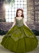 Most Popular Olive Green Sleeveless Organza Lace Up Kids Formal Wear for Party and Military Ball and Wedding Party