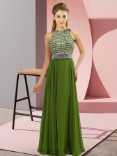  Scoop Sleeveless Side Zipper Prom Dresses Olive Green Chiffon