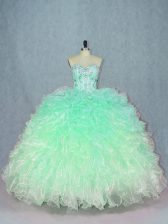  Sleeveless Floor Length Beading and Ruffles Lace Up Quinceanera Dress with Green