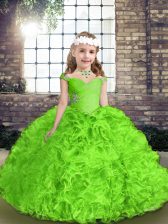  Organza Lace Up Little Girls Pageant Dress Wholesale Sleeveless Floor Length Beading and Ruffles