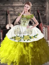  Ruffles Quinceanera Dresses Olive Green Lace Up Sleeveless Floor Length