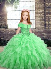  Lace Up Pageant Dresses Beading and Ruffles Sleeveless Floor Length