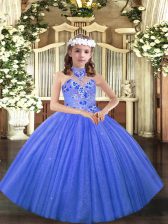  Blue Sleeveless Tulle Lace Up Kids Pageant Dress for Party and Sweet 16 and Wedding Party