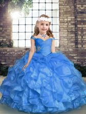  Organza Sleeveless Floor Length Pageant Gowns For Girls and Beading and Ruffles and Ruching