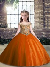  Rust Red Tulle Lace Up Off The Shoulder Sleeveless Floor Length Pageant Dress Toddler Appliques