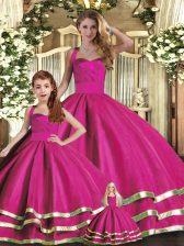 Smart Fuchsia Sleeveless Tulle Lace Up Sweet 16 Dresses for Military Ball and Sweet 16 and Quinceanera