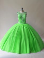 Fabulous Ball Gowns Scoop Sleeveless Tulle Floor Length Lace Up Beading Quinceanera Dress