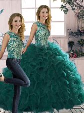 Beautiful Sleeveless Lace Up Floor Length Beading and Ruffles Quinceanera Dresses