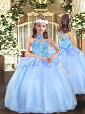  Blue Strapless Lace Up Appliques Little Girl Pageant Dress Sleeveless