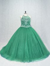 Shining Green Scoop Neckline Beading Sweet 16 Dresses Sleeveless Lace Up