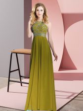 Enchanting Empire Prom Evening Gown Olive Green Scoop Chiffon Sleeveless Floor Length Backless