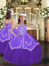 Most Popular Halter Top Sleeveless Tulle Little Girls Pageant Dress Wholesale Beading and Embroidery Lace Up