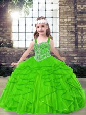  Straps Side Zipper Beading and Ruffles Little Girls Pageant Gowns Sleeveless