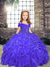 Inexpensive Purple Sleeveless Organza Lace Up High School Pageant Dress for Party and Wedding Party