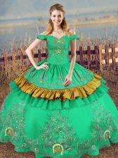 Deluxe Embroidery Ball Gown Prom Dress Green Lace Up Sleeveless Floor Length