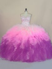 Smart Sleeveless Tulle Brush Train Lace Up Quinceanera Gowns in Multi-color with Beading and Ruffles