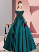 Customized Teal Zipper Quinceanera Dresses Lace Sleeveless Floor Length