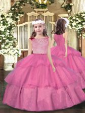  Pink Scoop Neckline Beading and Ruffled Layers Little Girl Pageant Gowns Sleeveless Zipper