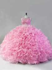  Pink Sleeveless Floor Length Beading Zipper Sweet 16 Quinceanera Dress