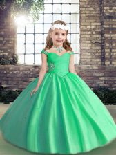  Ball Gowns Little Girls Pageant Dress Apple Green Straps Tulle Sleeveless Floor Length Lace Up