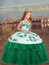  Dark Green Sleeveless Floor Length Embroidery Lace Up Pageant Dress Wholesale