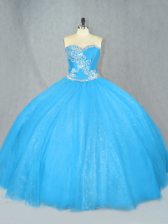  Beading Quinceanera Dress Blue Lace Up Sleeveless Floor Length